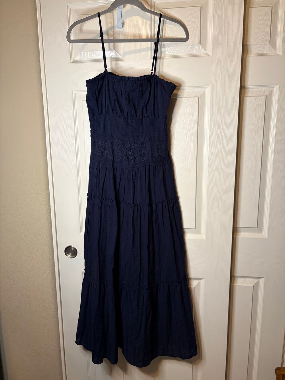 Wmn’s Altar’d State Navy Embroider Cotton Tier Maxi Dress S